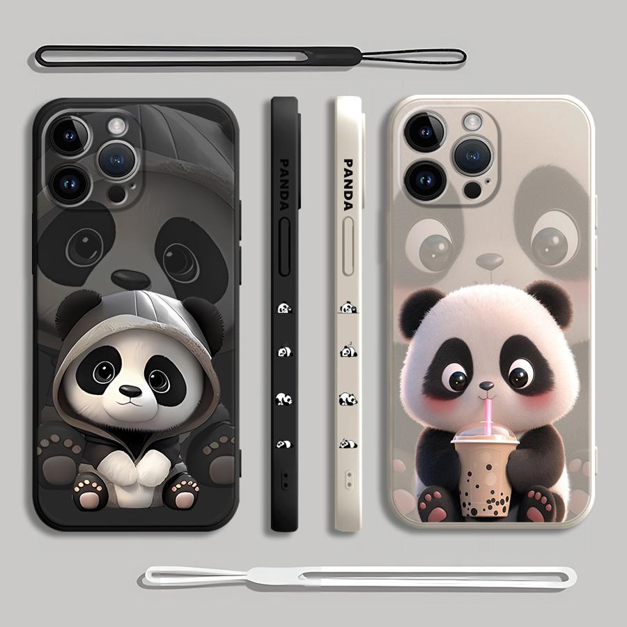 Cute Panda Phone Case for iPho - Lanyard Anime Logo 评论和价格