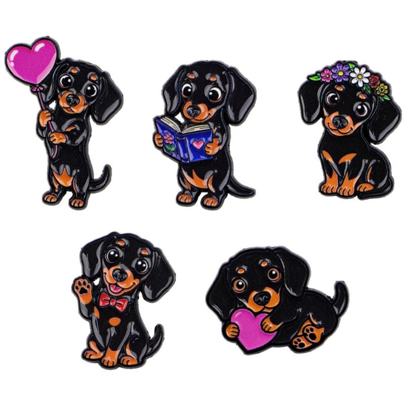 5pcs Cute Dachshund Enamel Pin - Enamel Pin Set 评论和价格