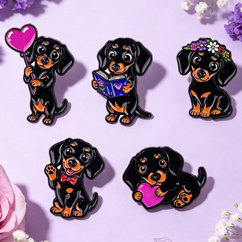 5pcs Cute Dachshund Enamel Pin - Enamel Pin Set 评论和价格