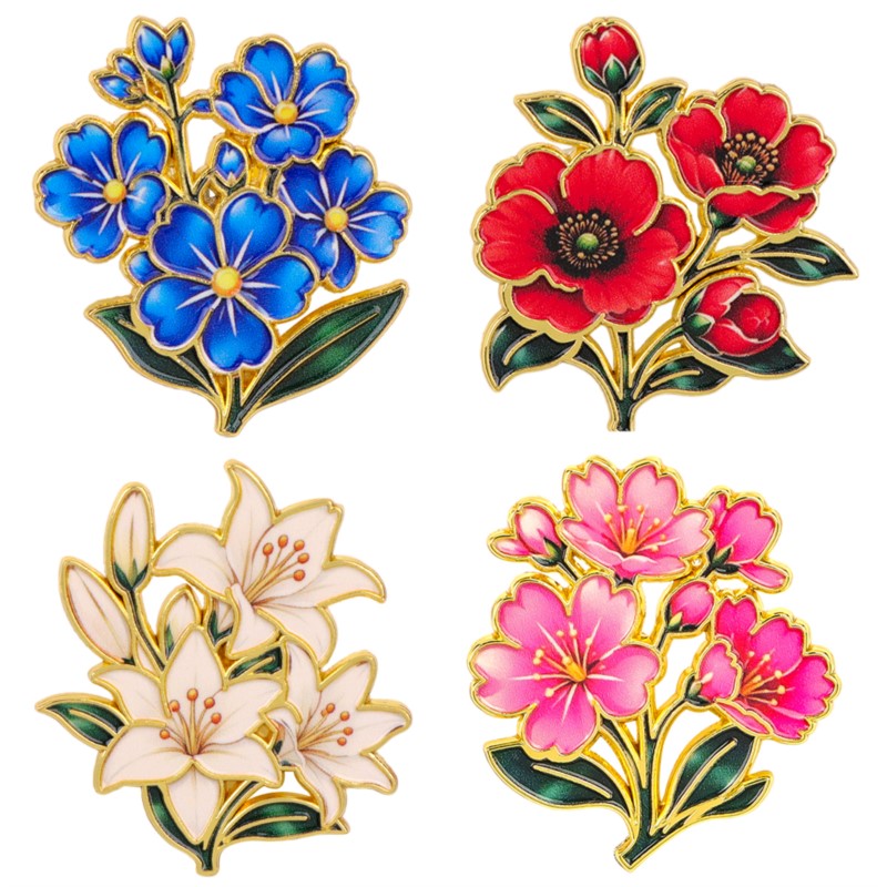Cute Vintage Colorful Floral E - Enamel Pin Set 评论和价格