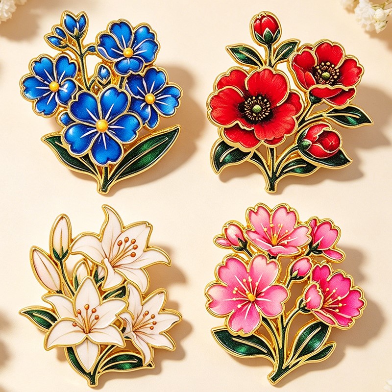 Cute Vintage Colorful Floral E - Enamel Pin Set 评论和价格