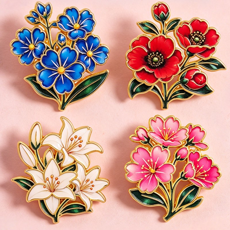 Cute Vintage Colorful Floral E - Enamel Pin Set 评论和价格
