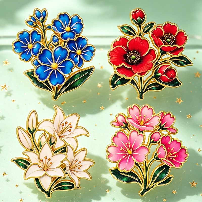 Cute Vintage Colorful Floral E - Enamel Pin Set 评论和价格